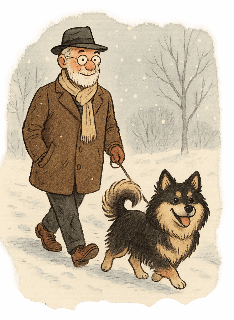 Onkel Friedrich mit Hund beim Spazieren